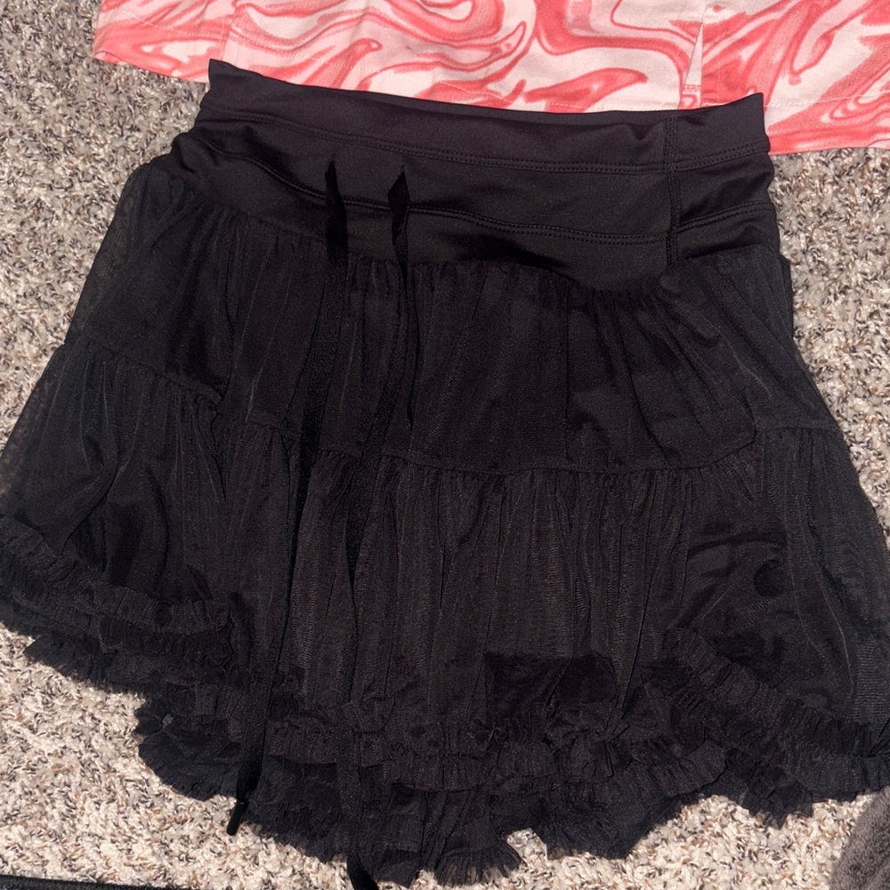 Black Ruffled Mini Skirt with pink and white skirt